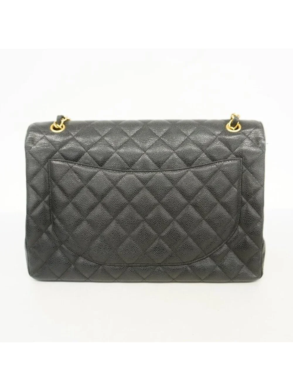 Chanel Shoulder Bag Maxi Quilted Caviar Leather Brown Gold